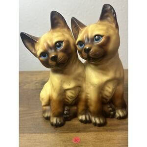 Vintage Siamese Cat Chalkware Figurine Double Cats Mid Century Decor 8.5”
